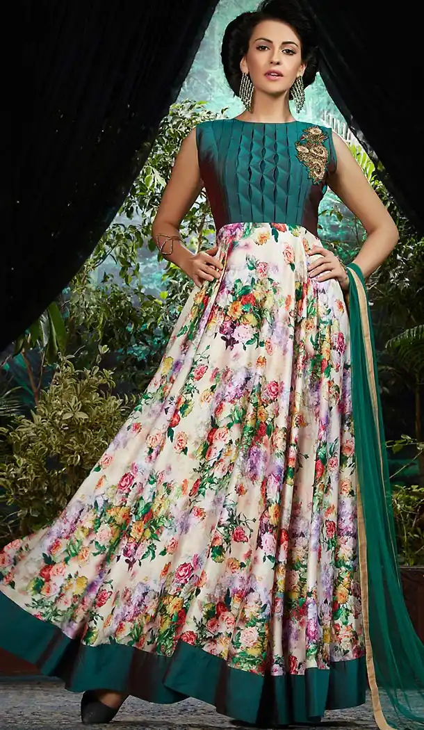 Bottle Green Color Satin Party Wear Gowns | FH489675190