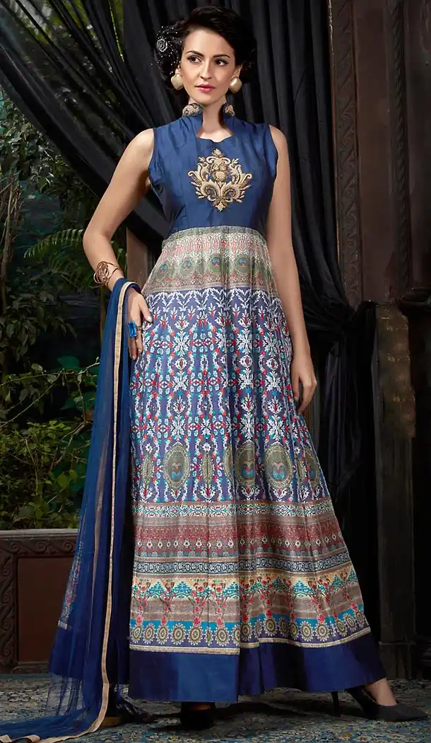 Navy Blue Color Silk Party Wear Gowns | FH489675191