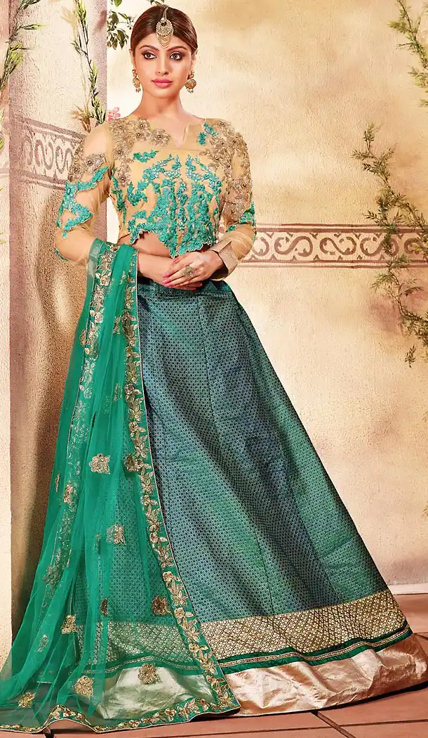 Emerald Color Art Silk A Line Style Designer Lehenga Choli | FH489775197