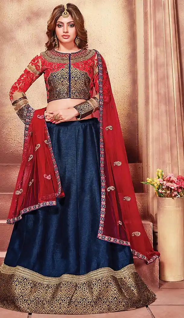 Navy Blue Color Art Silk Circular Style Designer Lehenga Choli | FH489775198