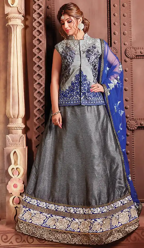 Slate Grey Color Art Silk Circular Style Designer Lehenga Choli | FH489775201