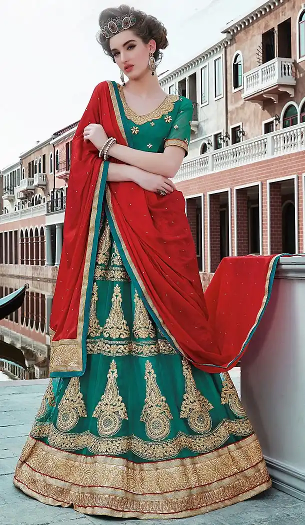 Emerald Color Net Circular Style Party Wear Lehenga Choli | FH489875241
