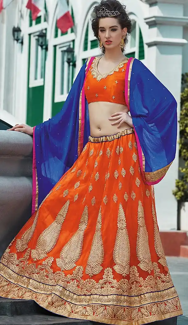 Orange Color Net Circular Style Party Wear Lehenga Choli | FH489875242
