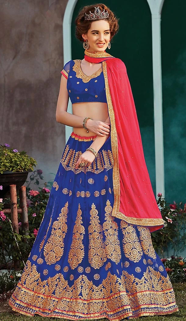 Deep Blue Color Net Circular Style Party Wear Lehenga Choli | FH489875245