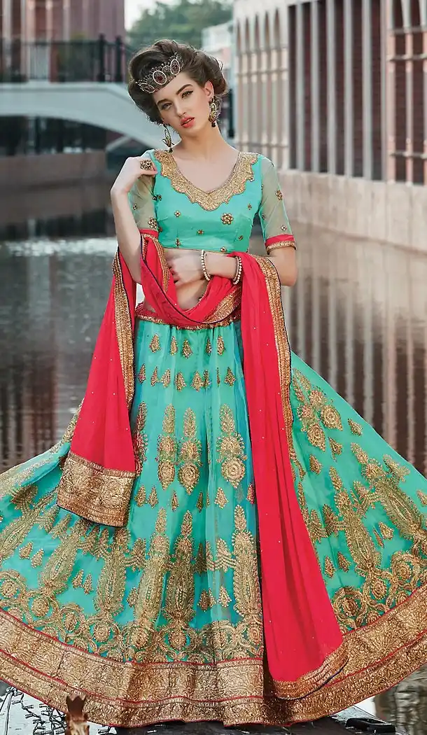 Turquoise Color Net A Line Style Party Wear Lehenga Choli | FH489875254