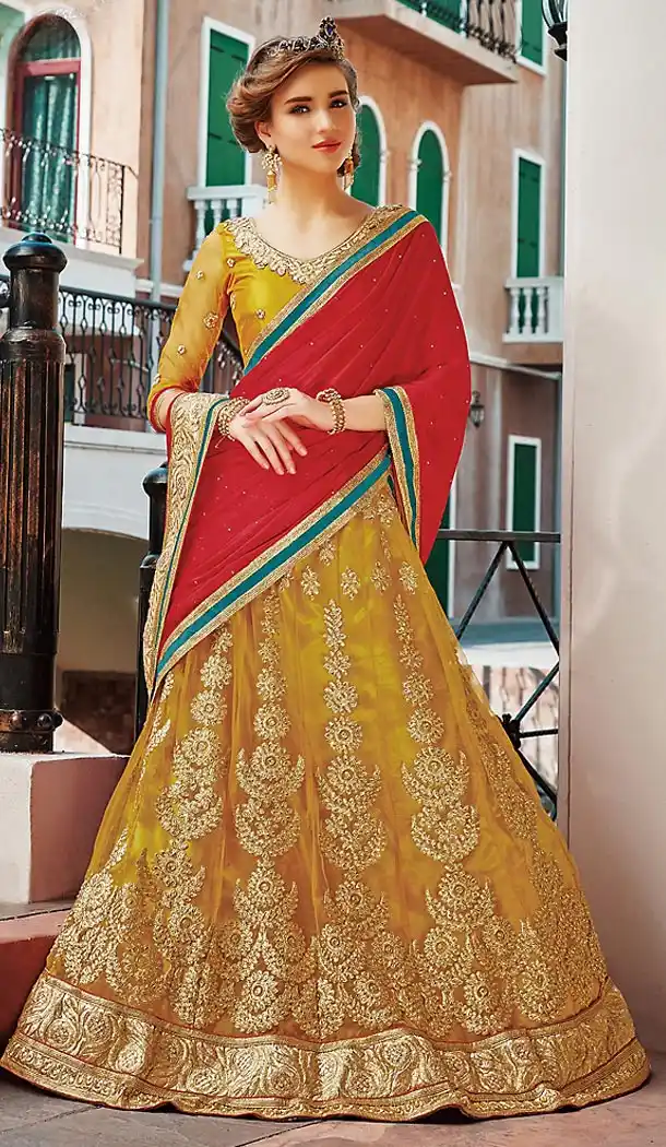 Yellow Color Net A Line Style Party Wear Lehenga Choli | FH489875255