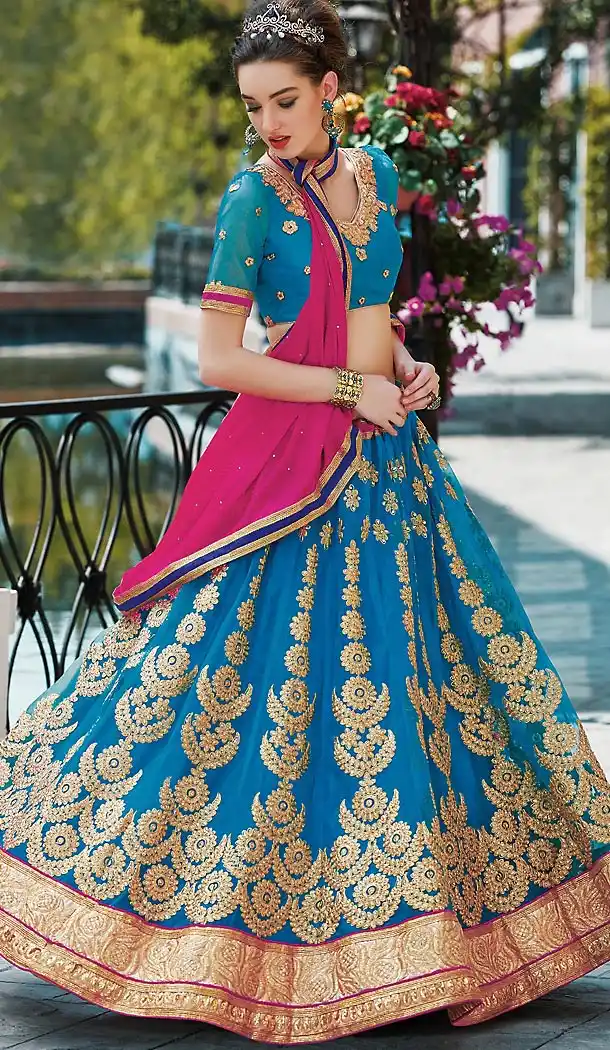 Sky Blue Color Net A Line Style Party Wear Lehenga Choli | FH489875256
