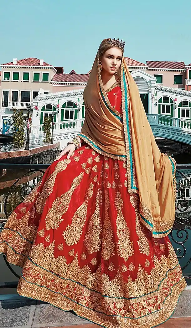 Deep Scarlet Color Net A Line Style Party Wear Lehenga Choli | FH489875258