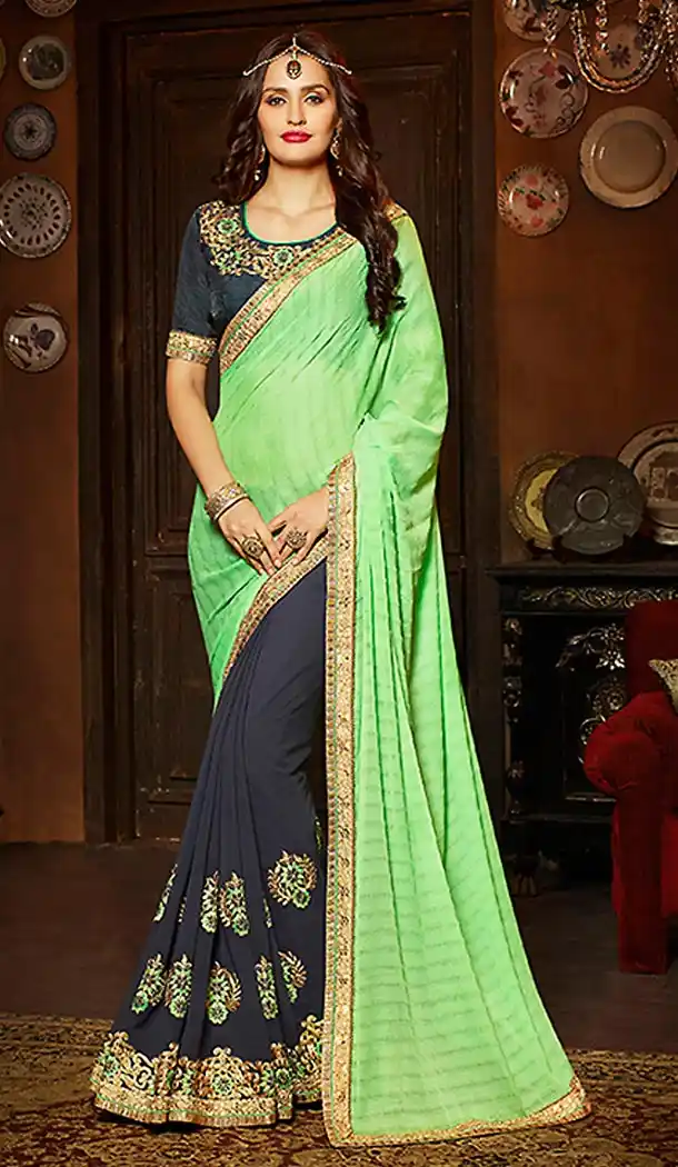 Slate Color Georgette Traditional Embroidered Sarees | FH490075231