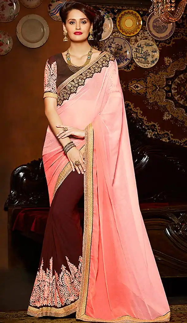 Grey Color Georgette Traditional Embroidered Sarees | FH490075234