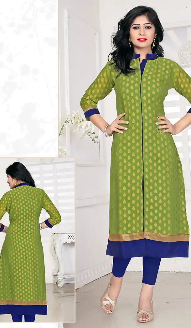 Mehendi Green Color Georgette Achkan Style Readymade Kurtis | FH490875369