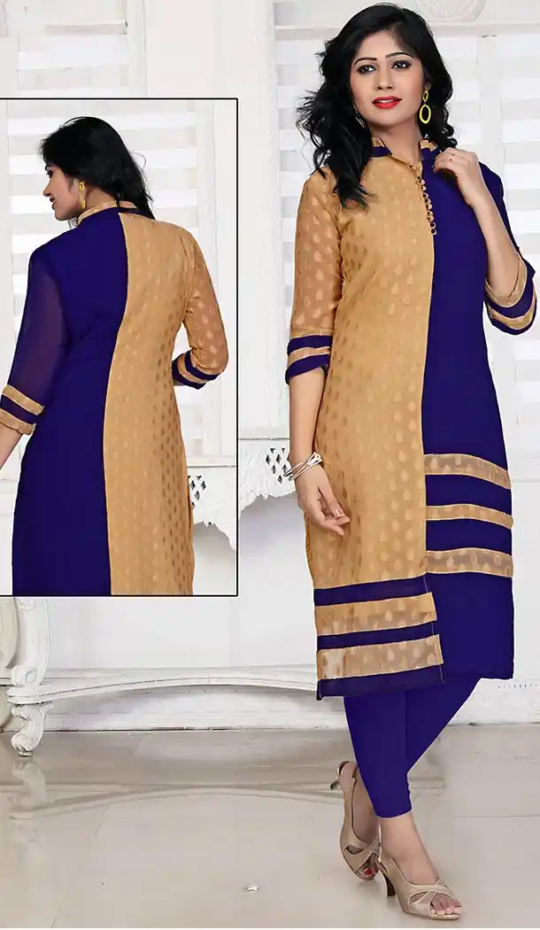 French Beige Color Georgette Achkan Style Readymade Kurtis | FH490875370