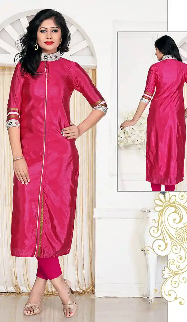 Deep Pink Color Silk Achkan Style Readymade Kurtis | FH490875375