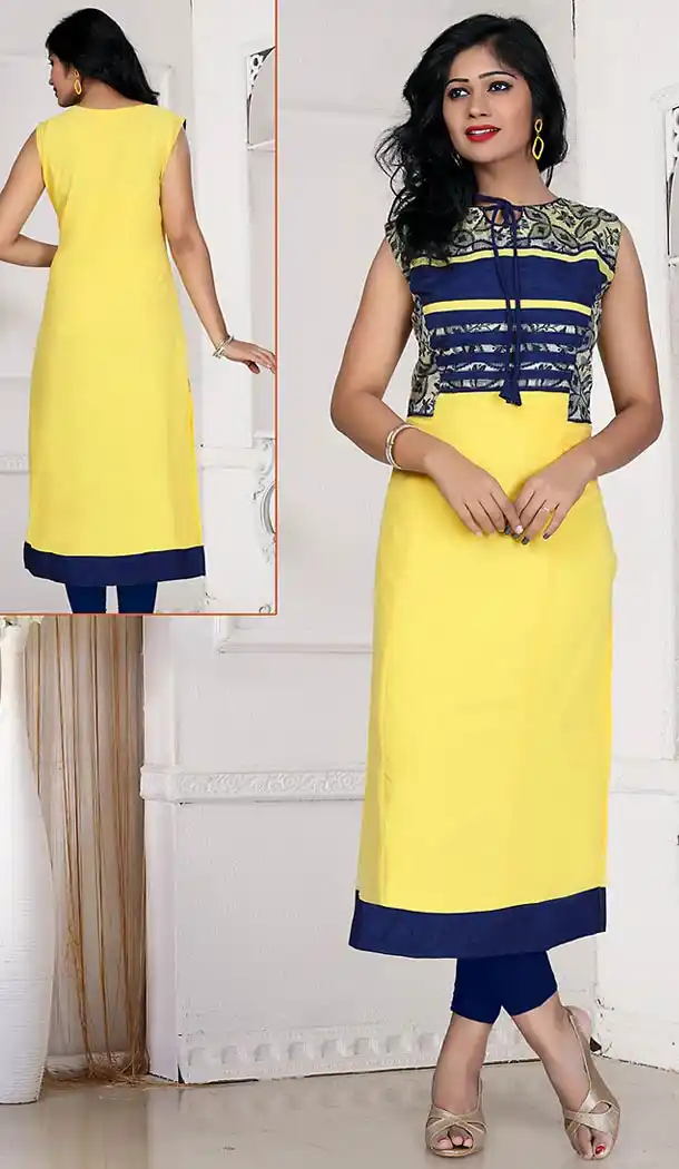 Yellow Color Georgette Straight Style Readymade Kurtis | FH490875377
