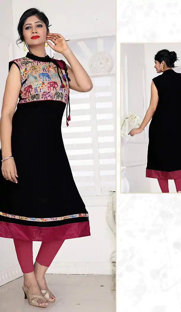 Black Color Georgette Straight Style Readymade Kurtis | FH490875378