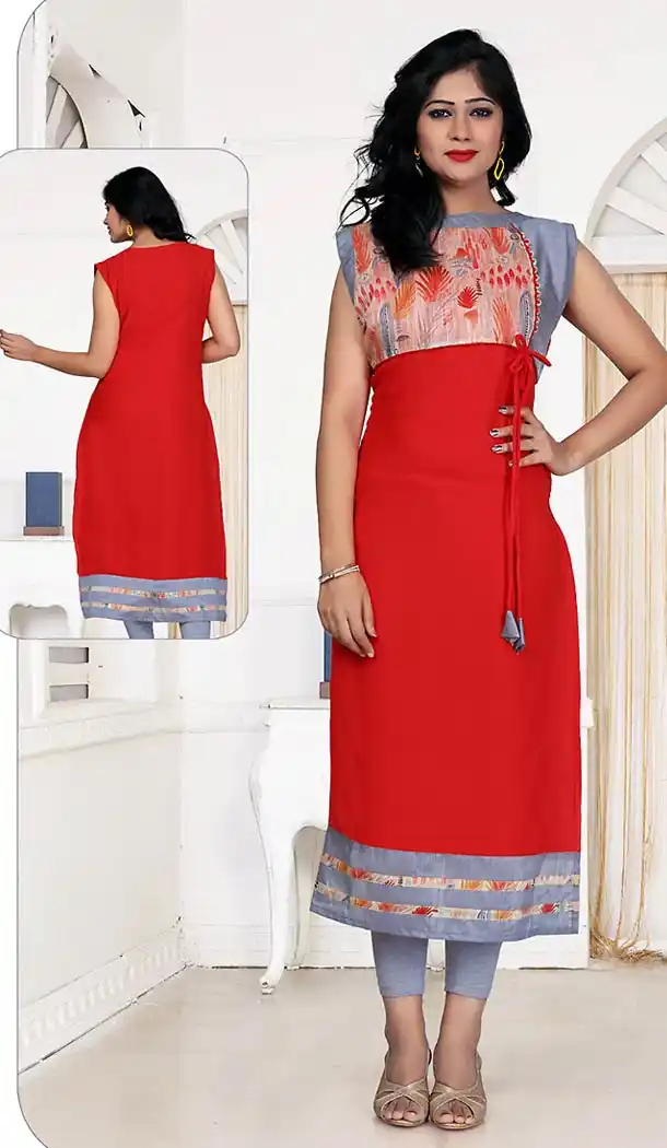 Red Color Georgette Straight Style Readymade Kurtis | FH490875381