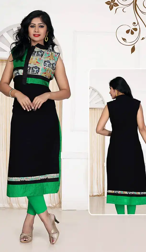 Black Color Georgette Straight Style Readymade Kurtis | FH490875383