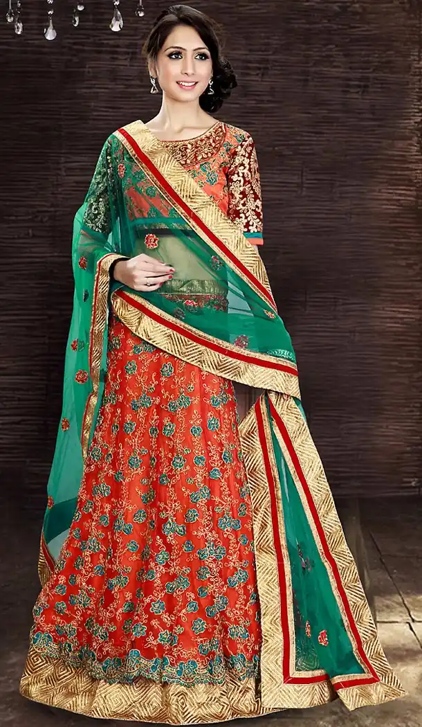Red Color Net A Line Style Bridal Lehenga Choli | FH490975359