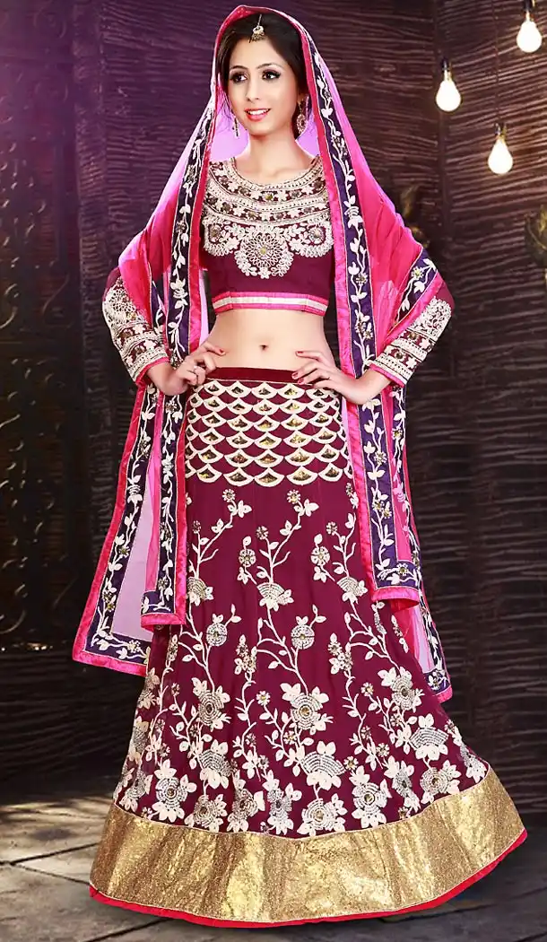 Magenta Color Net A Line Style Bridal Lehenga Choli | FH490975363
