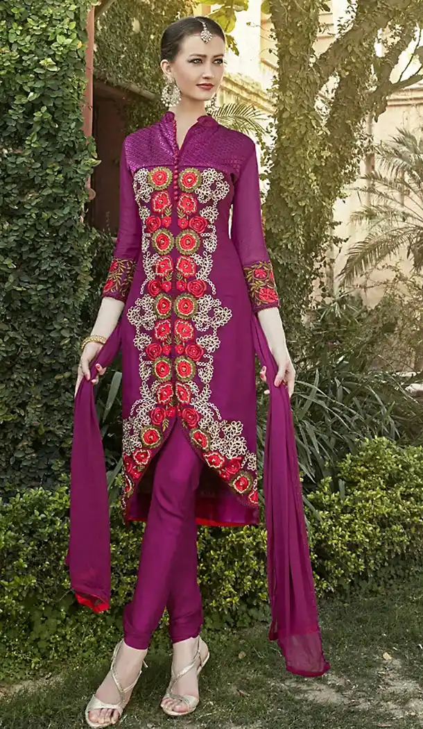 Magenta Color Georgette Achkan Style Churidar Kameez | FH491075367