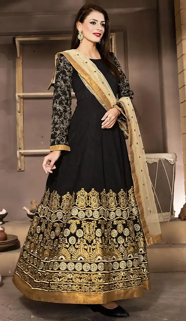Black Color Silk Long Anarkali Churidar Kameez | FH491275393