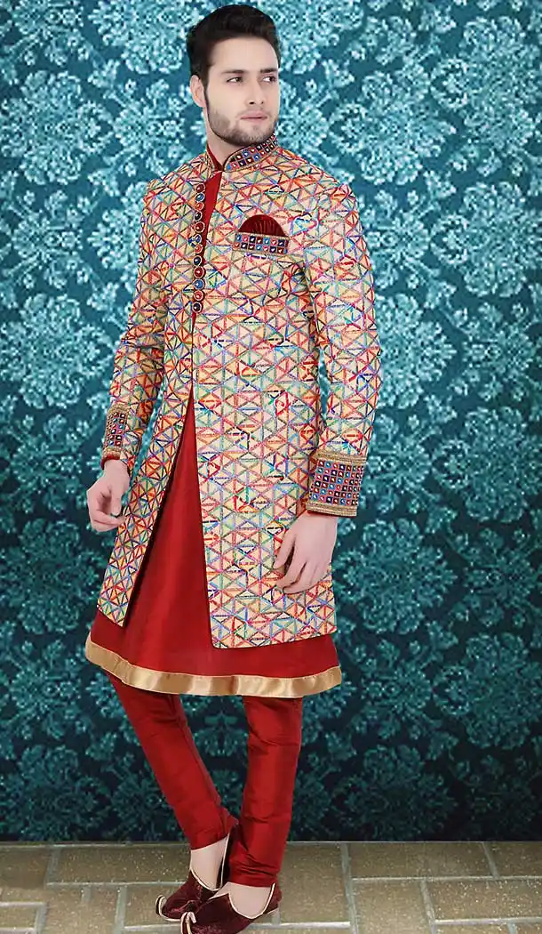 Multiple Color Jute Groom Readymade Wedding Sherwani | FH492175506