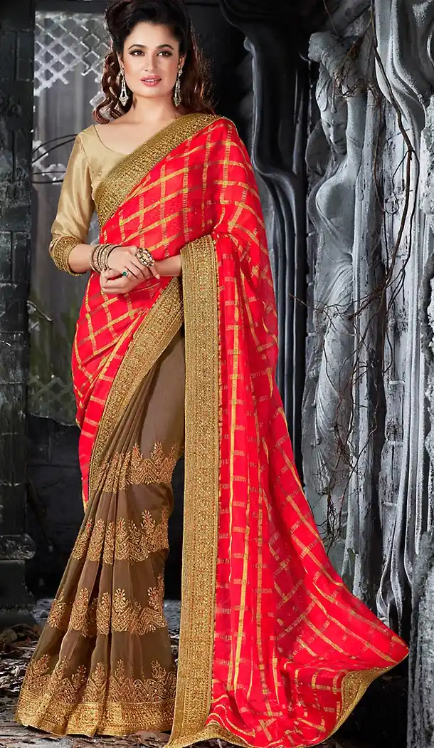Deep Scarlet Color Chiffon Designer Ethnic Wear Saree | FH492375531