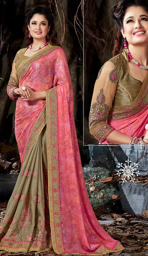 Tan Brown Color Chiffon Designer Ethnic Wear Saree | FH492375532