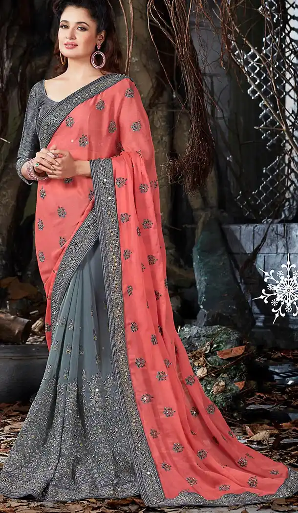 Grey Color Chiffon Designer Ethnic Wear Saree | FH492375534