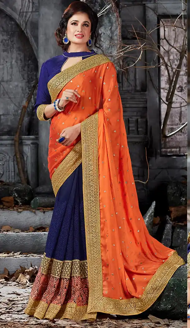 Orange Color Crepe Silk Ethnic Wear Designer Sarees | FH492475543