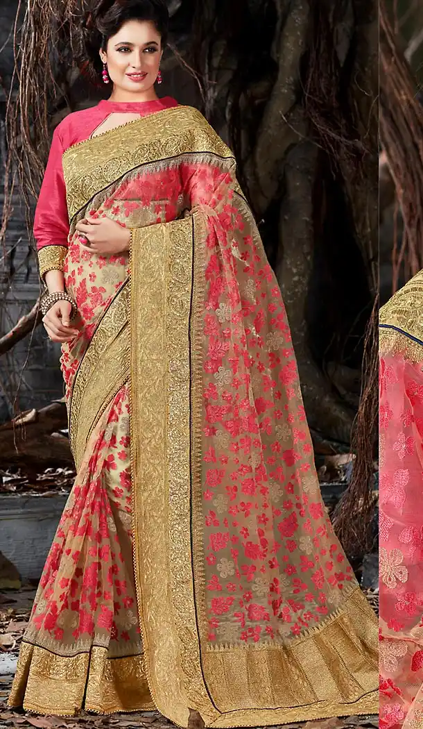 Beige Color Net Ethnic Wear Designer Sarees | FH492475547