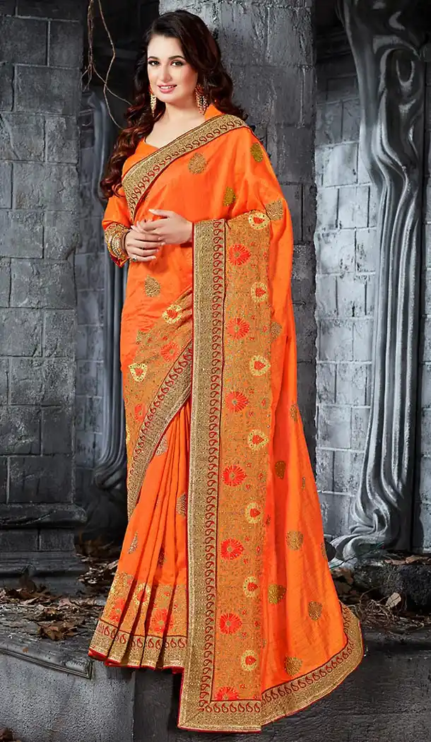 Orange Color Bhagalpuri Silk Ethnic Wear Designer Sarees | FH492475550