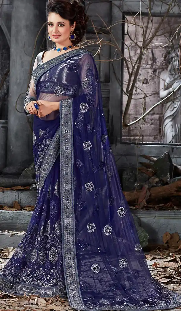 Deep Blue Color Net Ethnic Wear Designer Sarees | FH492475552