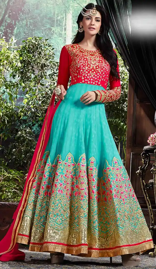 Turquoise Color Georgette Designer Anarkali Lehenga Kameez | FH492875600