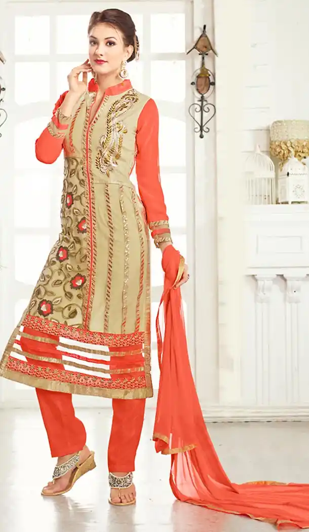 Georgette Tan Brown Color Evening Wear Churidar Kameez | FH492975608