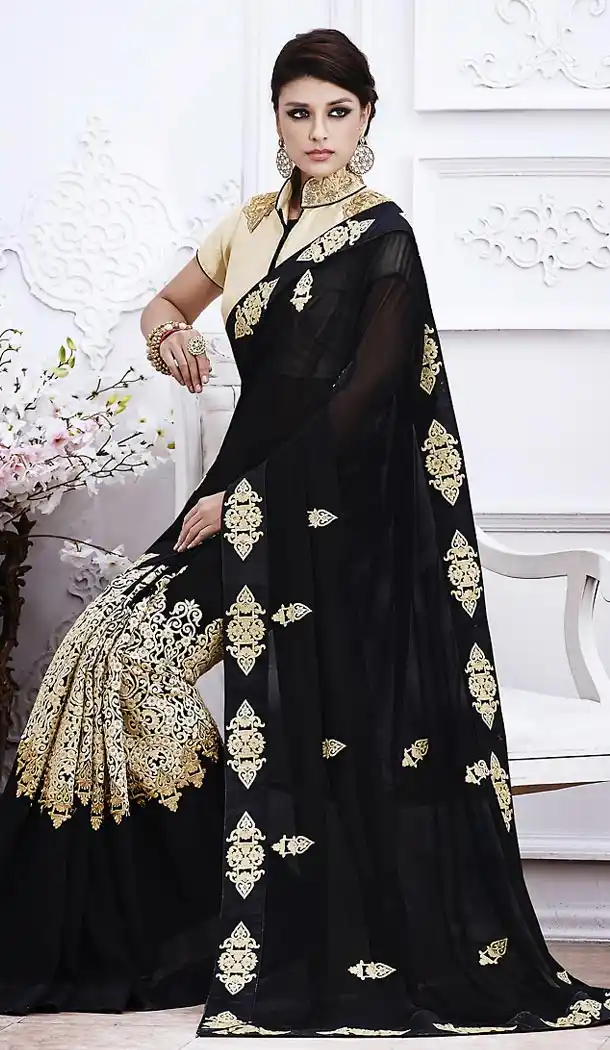 Black Color Georgette Ethnic Wear Traditional Sarees | FH493075611