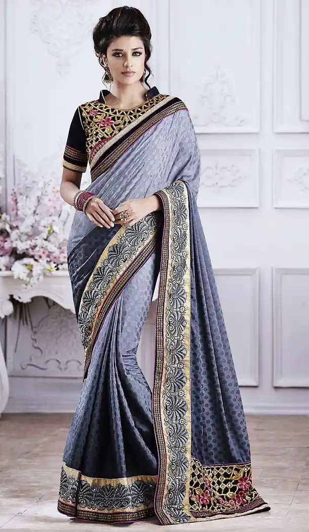 Grey Color Jacquard Ethnic Wear Traditional Sarees | FH493075616
