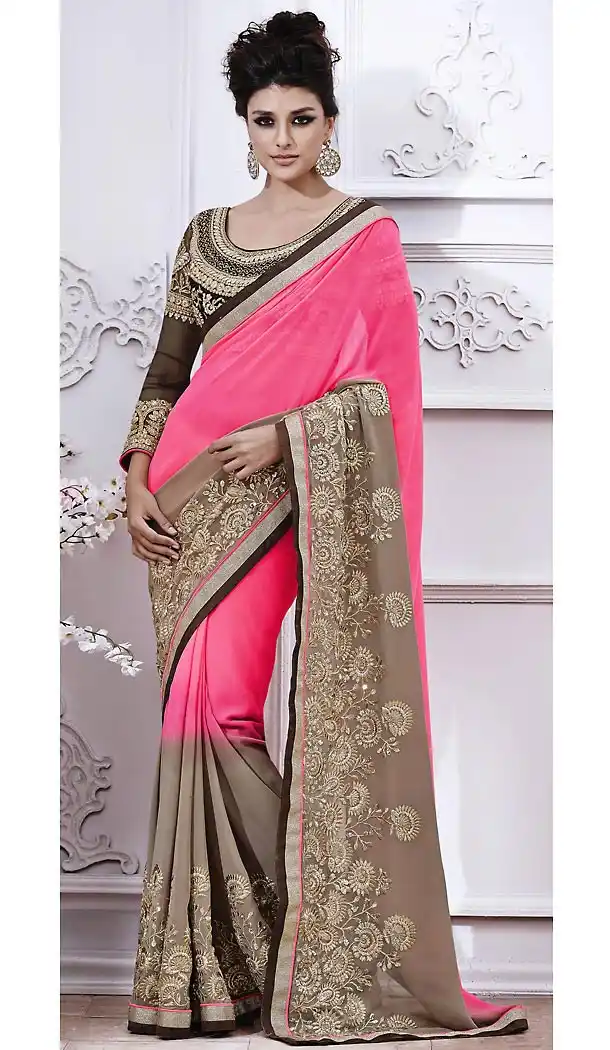 Deep Pink Color Georgette Ethnic Wear Traditional Sarees | FH493075617
