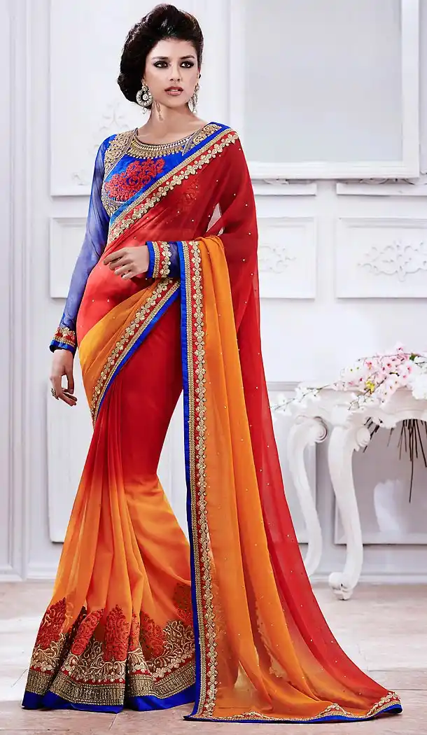 Deep Scarlet Color Chiffon Ethnic Wear Traditional Sarees | FH493075618