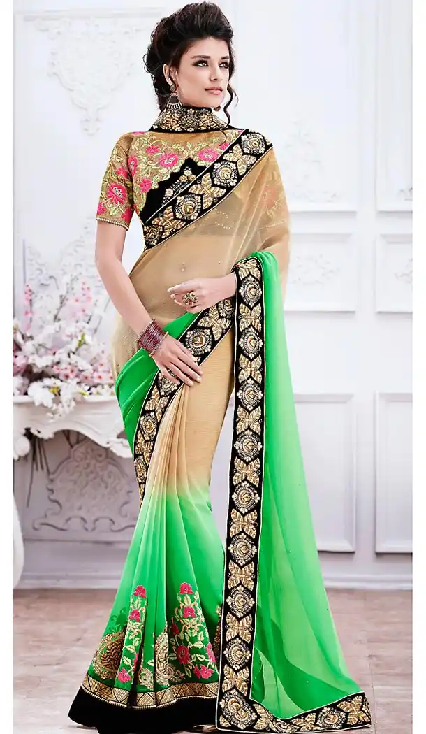 Lime Green Color Chiffon Ethnic Wear Traditional Sarees | FH493075622