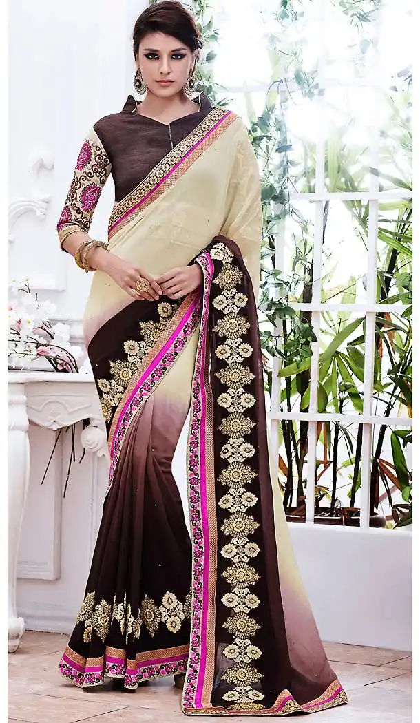Beige Color Georgette Ethnic Wear Traditional Sarees | FH493075623