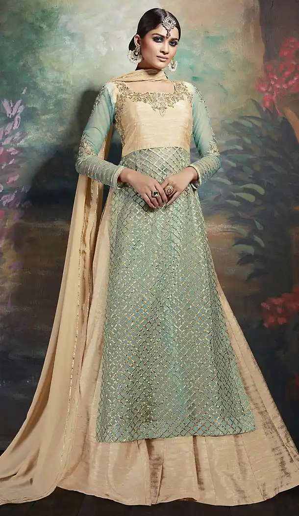 Cadet Blue Color Net Straight Cut Pakistani Style Dresses | FH493175645