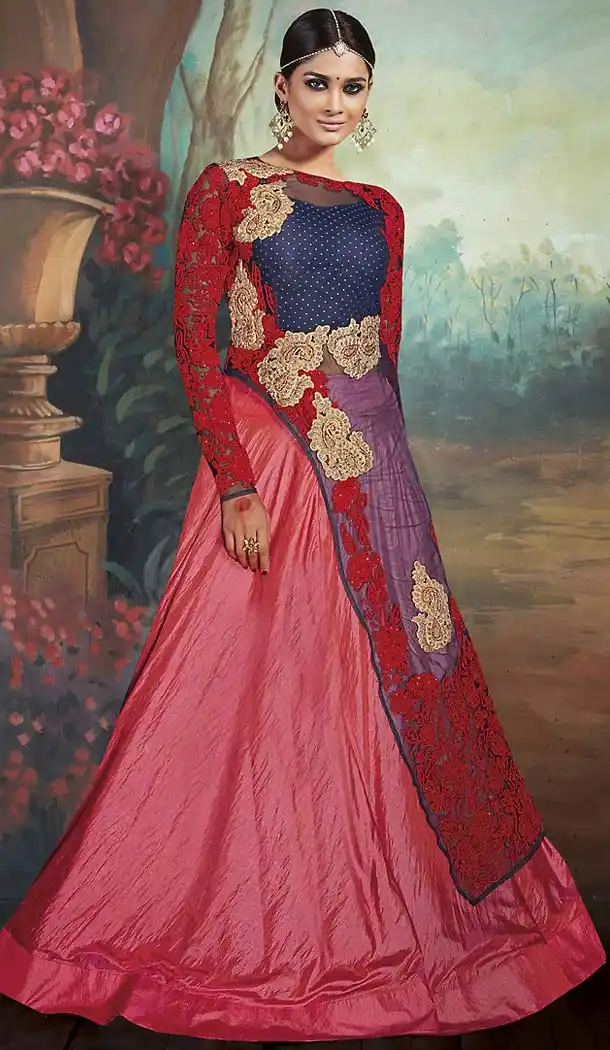 Navy Blue Color Net Achkan Pakistani Style Dresses | FH493175650