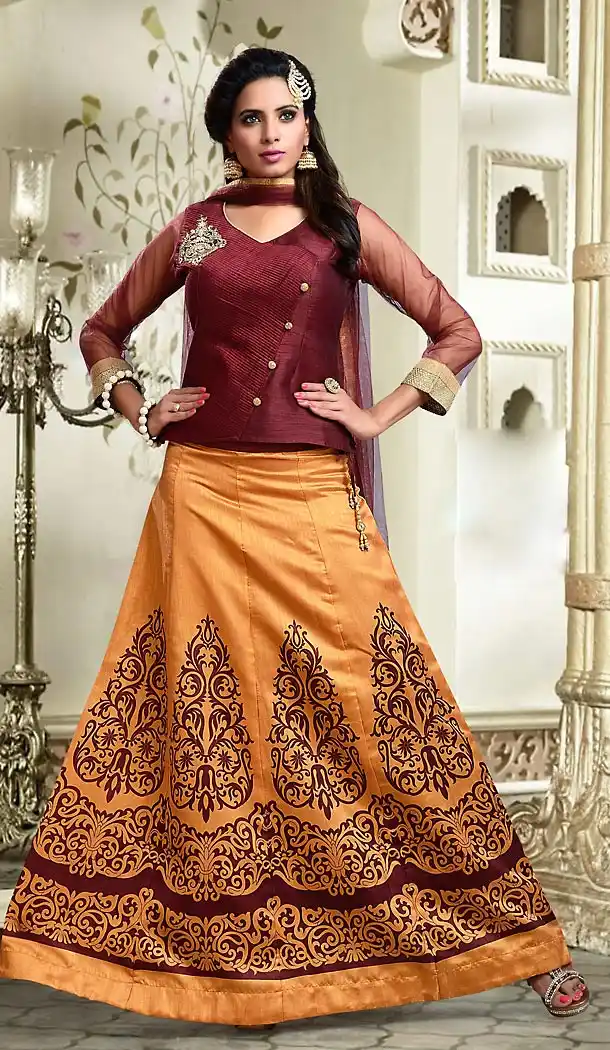 Orange Color Art Silk A Line Style Readymade Lehenga | FH493675686
