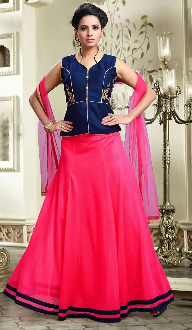 Pink Color Net A Line Style Readymade Lehenga | FH493675690