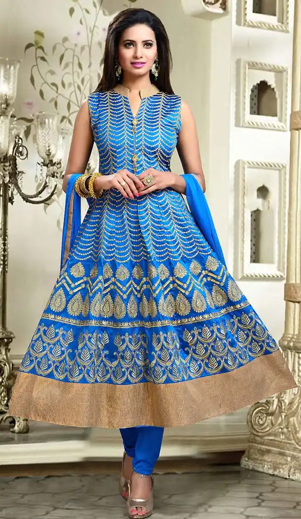 Sky Blue Color Art Silk Anarkali Style Readymade Churidar Suit | FH493775691