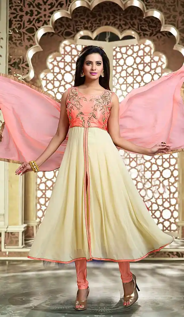 Cream Color Art Silk Achkan Style Readymade Churidar Suit | FH493775692