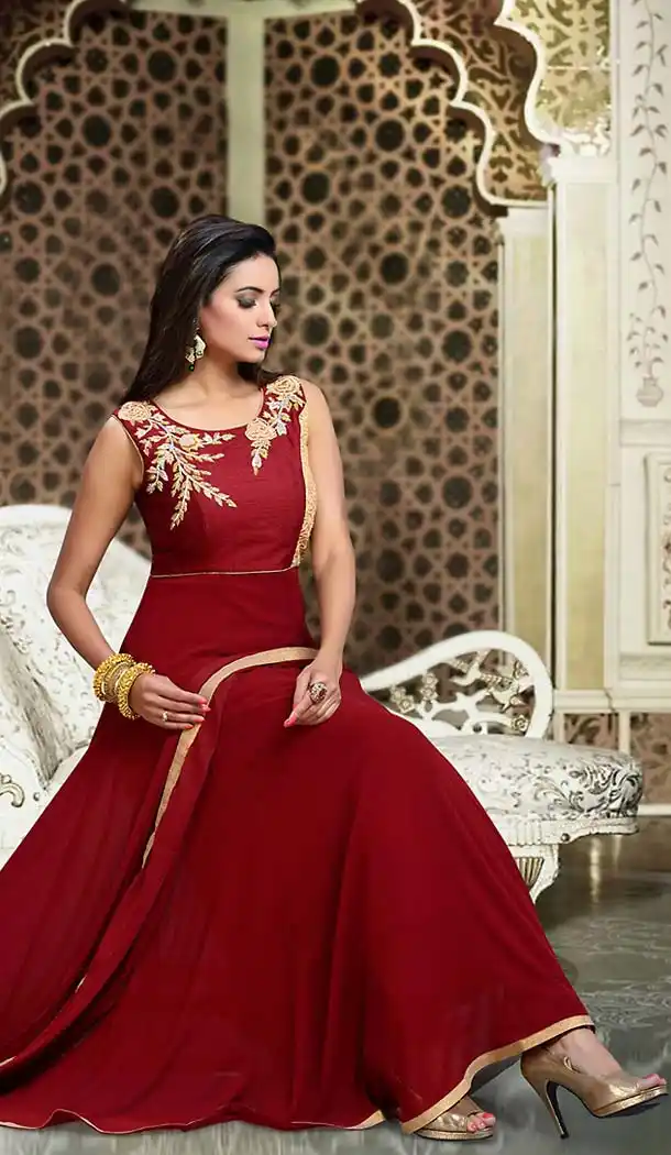 Maroon Color Art Silk Anarkali Style Readymade Churidar Suit | FH493775693