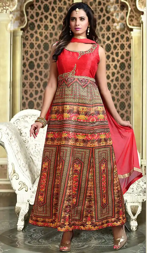 Red Color Art Silk Anarkali Style Readymade Churidar Suit | FH493775695