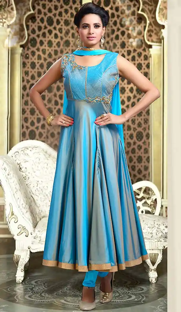 Blue Color Art Silk Anarkali Style Readymade Churidar Suit | FH493775696